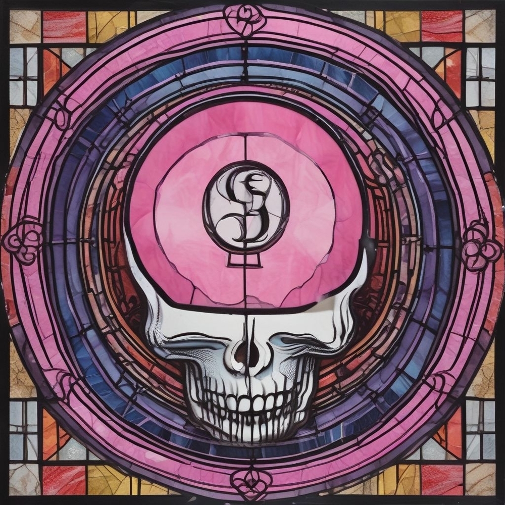 Pink and Purple Stained Glass Skull Print